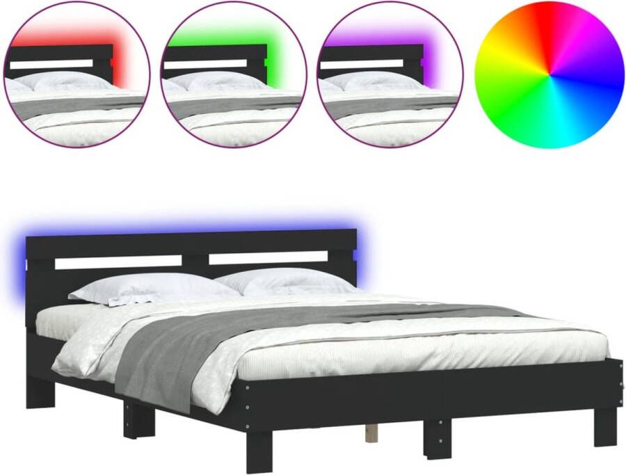 VidaXL -Bedframe-met-hoofdeinde-en-LED-zwart-150x200-cm - Foto 2