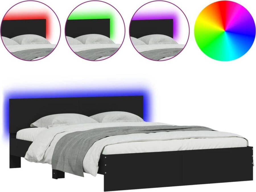 VidaXL -Bedframe-met-hoofdeinde-en-LED-zwart-150x200-cm - Foto 3