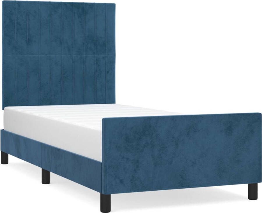 VidaXL -Bedframe-met-hoofdeinde-fluweel-donkerblauw-100x200-cm - Foto 2