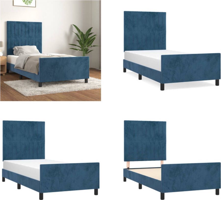 VidaXL Bedframe met hoofdeinde fluweel donkerblauw 100x200 cm Bedframe Met Hoofdeinde Bedframes Met Hoofdeindes Bed Slaapmeubel