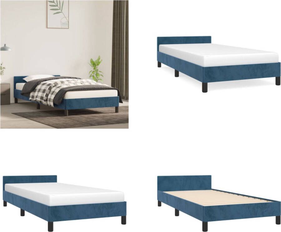 vidaXL Bedframe met hoofdeinde fluweel donkerblauw 100x200 cm Bedframe Met Hoofdeinde Bedframes Met Hoofdeindes Bed Slaapmeubel