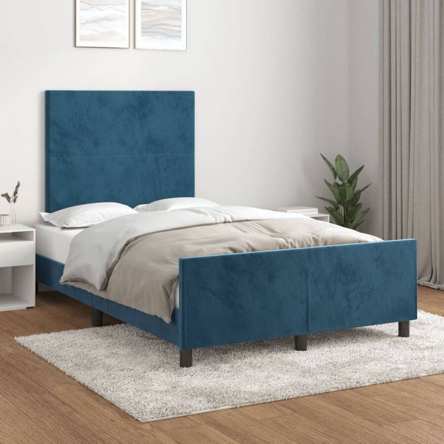 VidaXL -Bedframe-met-hoofdeinde-fluweel-donkerblauw-120x200-cm - Foto 2