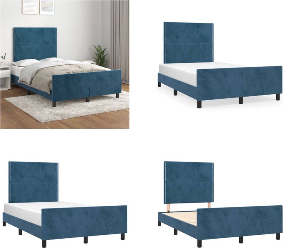 vidaXL Bedframe met hoofdeinde fluweel donkerblauw 120x200 cm Bedframe Met Hoofdeinde Bedframes Met Hoofdeindes Bed Slaapmeubel