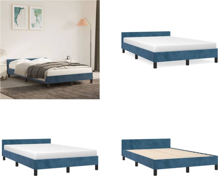 vidaXL Bedframe met hoofdeinde fluweel donkerblauw 120x200 cm Bedframe Met Hoofdeinde Bedframes Met Hoofdeindes Bed Slaapmeubel