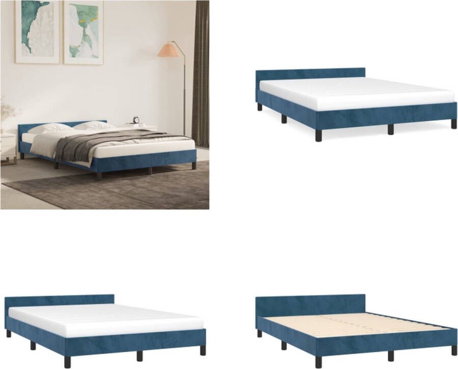 VidaXL Bedframe met hoofdeinde fluweel donkerblauw 140x190 cm Bedframe Met Hoofdeinde Bedframes Met Hoofdeindes Bed Slaapmeubel