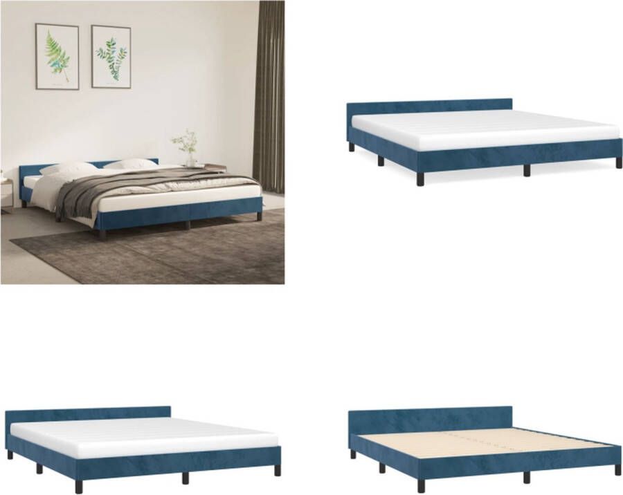 VidaXL Bedframe met hoofdeinde fluweel donkerblauw 180x200 cm Bedframe Met Hoofdeinde Bedframes Met Hoofdeindes Bed Slaapmeubel