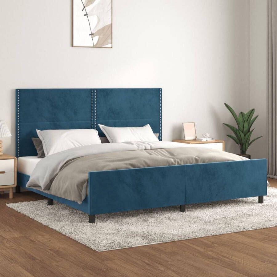 VidaXL -Bedframe-met-hoofdeinde-fluweel-donkerblauw-200x200-cm - Foto 4