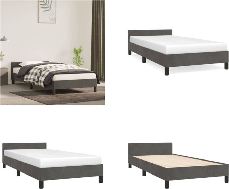 VidaXL Bedframe met hoofdeinde fluweel donkergrijs 80x200 cm Bedframe Met Hoofdeinde Bedframes Met Hoofdeindes Bed Slaapmeubel - Foto 3