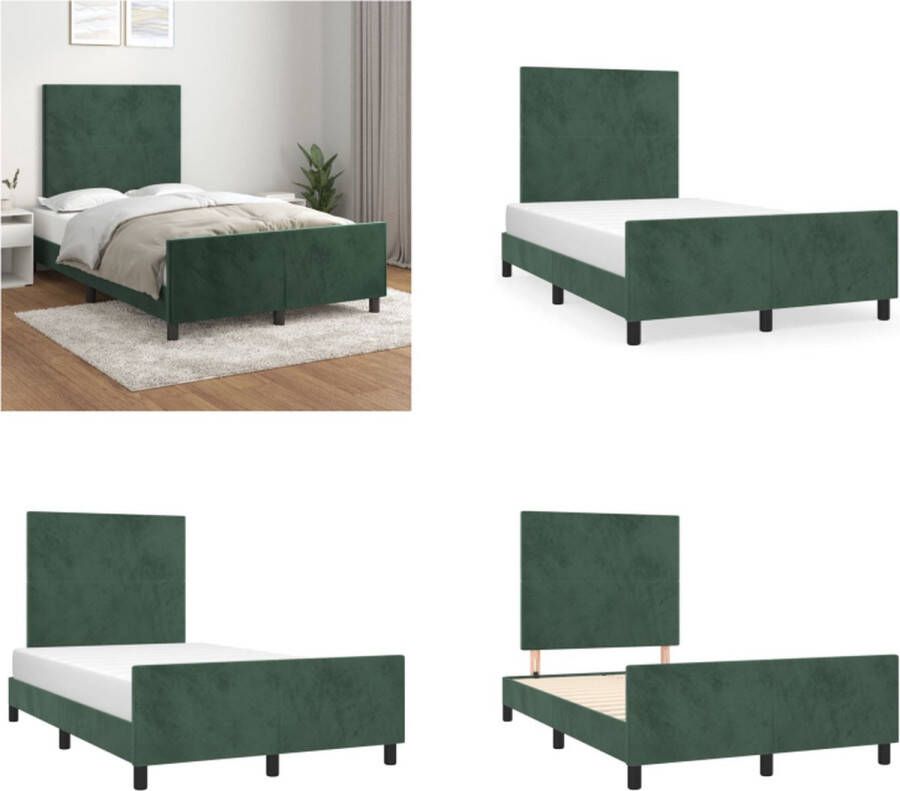 VidaXL Bedframe met hoofdeinde fluweel donkergroen 120x200 cm Bedframe Met Hoofdeinde Bedframes Met Hoofdeindes Bed Slaapmeubel