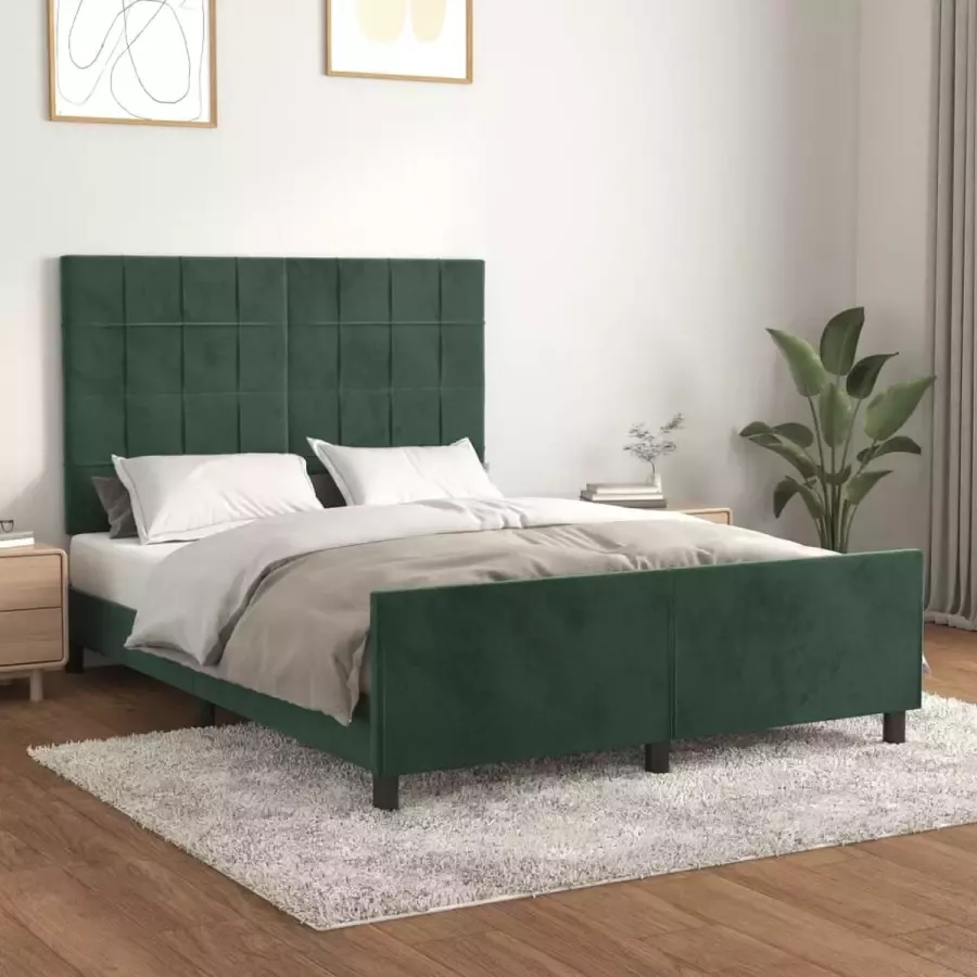 VidaXL -Bedframe-met-hoofdeinde-fluweel-donkergroen-140x190-cm - Foto 4