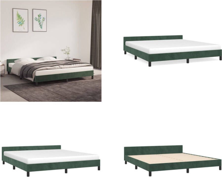 VidaXL Bedframe met hoofdeinde fluweel donkergroen 160x200 cm Bedframe Met Hoofdeinde Bedframes Met Hoofdeindes Bed Slaapmeubel - Foto 2