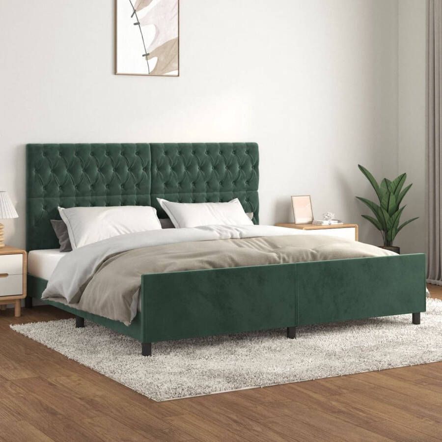 VidaXL -Bedframe-met-hoofdeinde-fluweel-donkergroen-200x200-cm