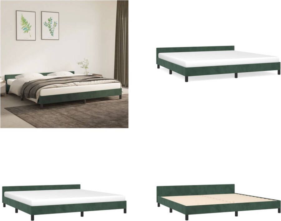 vidaXL Bedframe met hoofdeinde fluweel donkergroen 200x200 cm Bedframe Met Hoofdeinde Bedframes Met Hoofdeindes Bed Slaapmeubel