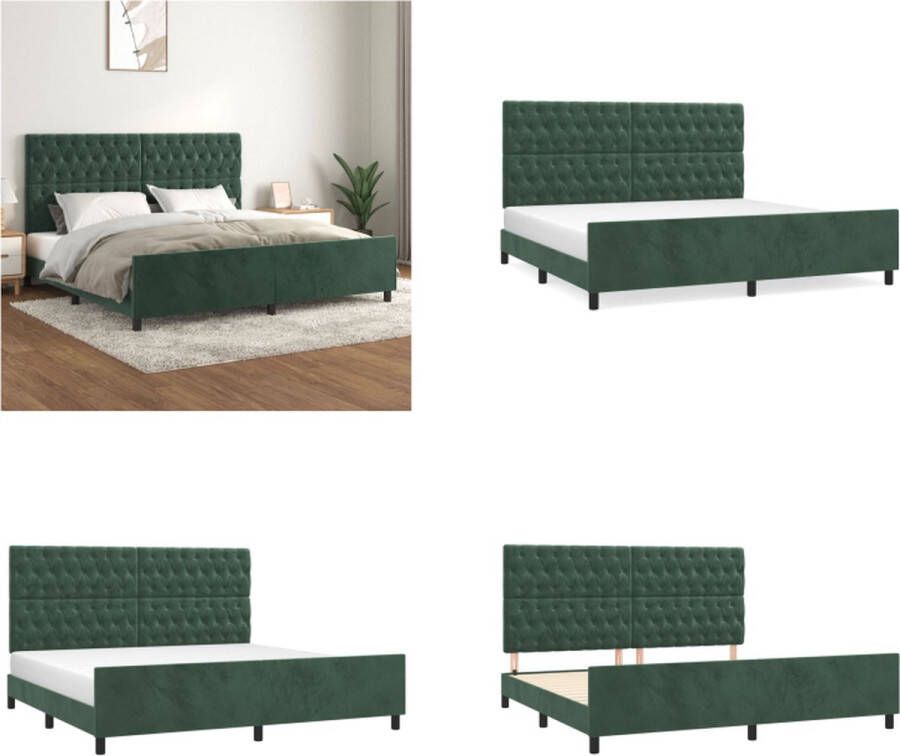 VidaXL Bedframe met hoofdeinde fluweel donkergroen 200x200 cm Bedframe Met Hoofdeinde Bedframes Met Hoofdeindes Bed Slaapmeubel