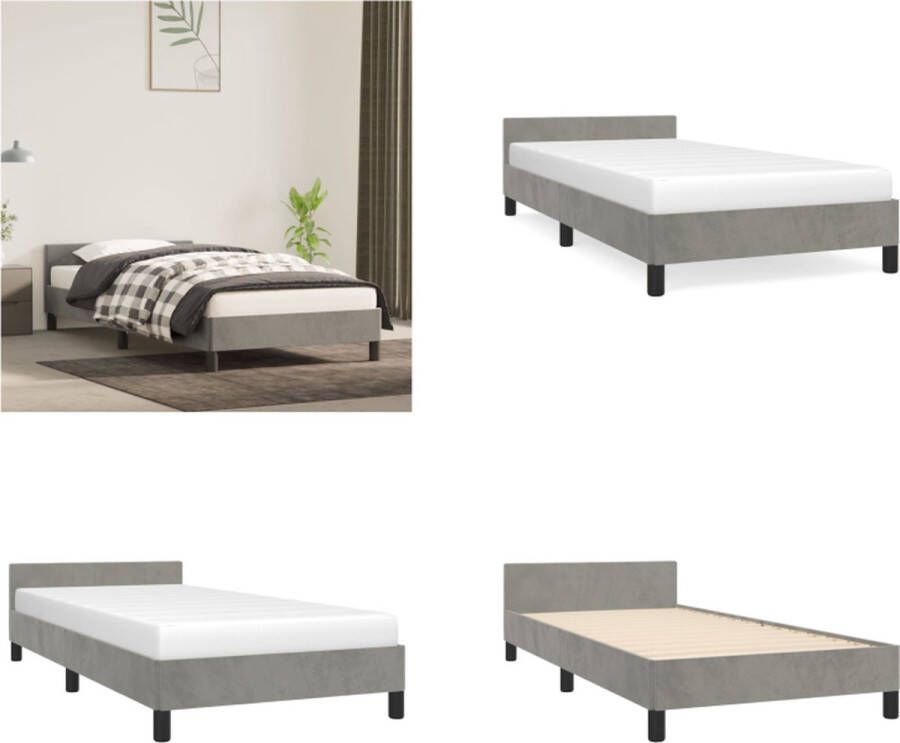 VidaXL Bedframe met hoofdeinde fluweel lichtgrijs 100x200 cm Bedframe Met Hoofdeinde Bedframes Met Hoofdeindes Bed Slaapmeubel