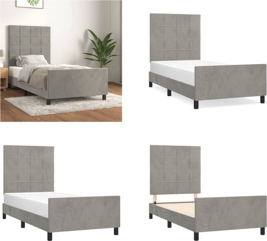 VidaXL Bedframe met hoofdeinde fluweel lichtgrijs 100x200 cm Bedframe Met Hoofdeinde Bedframes Met Hoofdeindes Bed Slaapmeubel - Foto 2