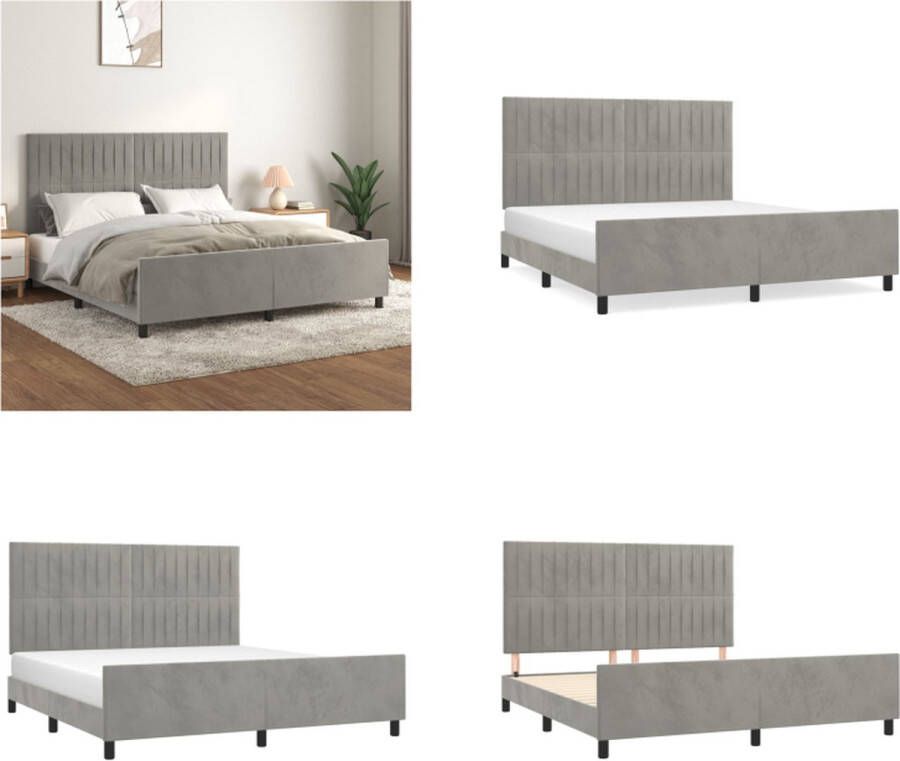 VidaXL Bedframe met hoofdeinde fluweel lichtgrijs 180x200 cm Bedframe Met Hoofdeinde Bedframes Met Hoofdeindes Bed Slaapmeubel - Foto 2