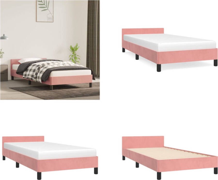 VidaXL Bedframe met hoofdeinde zonder matras 100x200 cm fluweel roze Bedframe Met Hoofdeinde Bedframes Met Hoofdeindes Bed Slaapmeubel - Foto 2