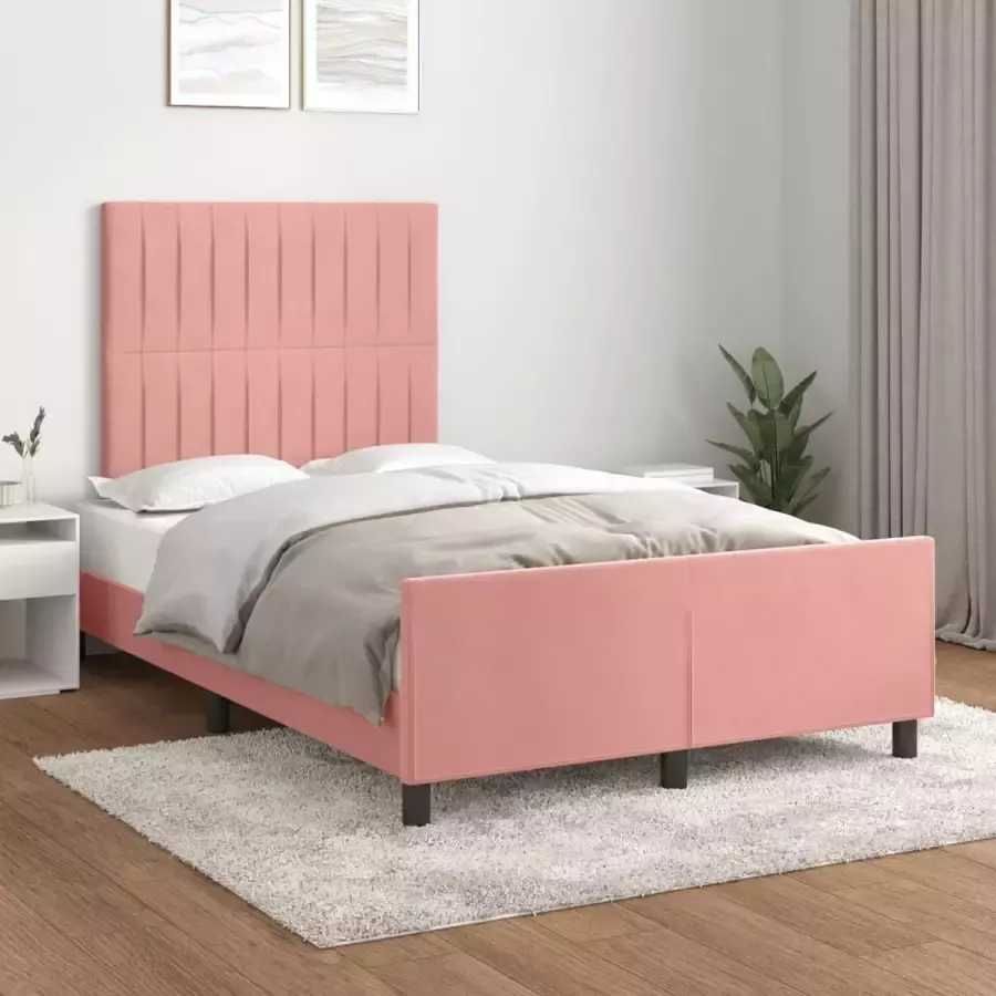 VidaXL -Bedframe-met-hoofdeinde-fluweel-roze-140x190-cm