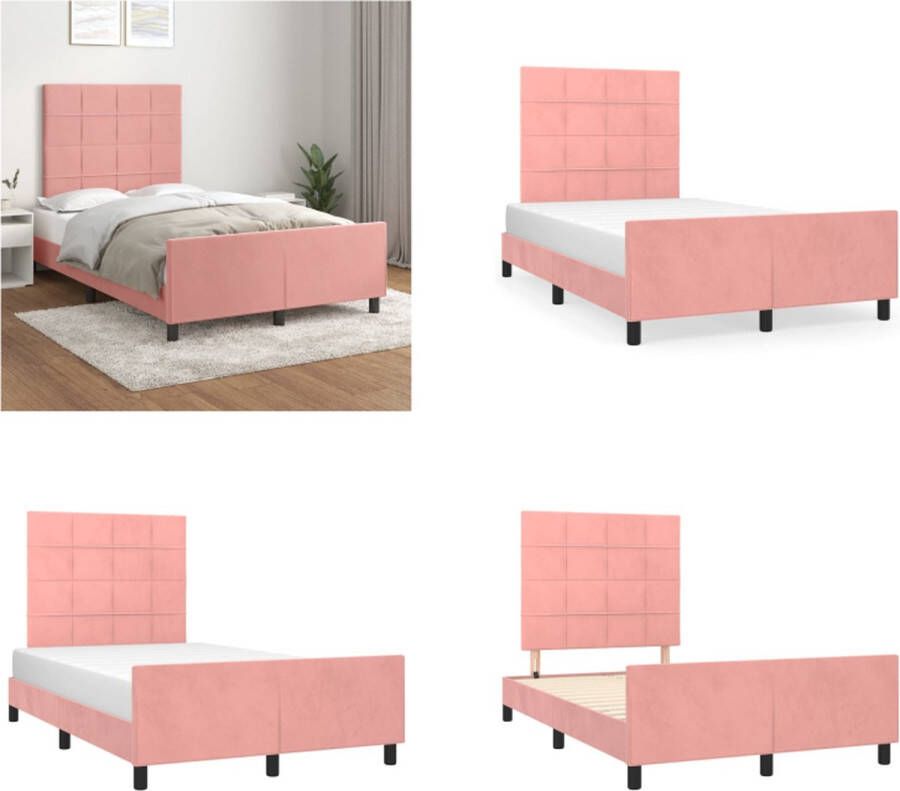 VidaXL Bedframe met hoofdeinde fluweel roze 120x200 cm Bedframe Met Hoofdeinde Bedframes Met Hoofdeindes Bed Slaapmeubel - Foto 2