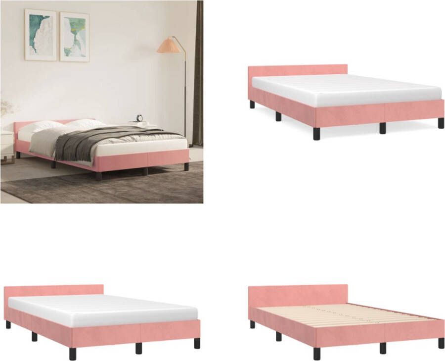 VidaXL Bedframe met hoofdeinde zonder matras 120x200 cm fluweel roze Bedframe Met Hoofdeinde Bedframes Met Hoofdeindes Bed Slaapmeubel - Foto 2