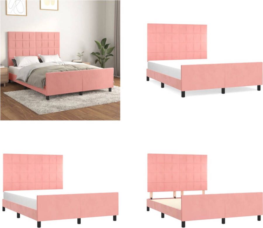 VidaXL Bedframe met hoofdeinde fluweel roze 140x190 cm Bedframe Met Hoofdeinde Bedframes Met Hoofdeindes Bed Slaapmeubel - Foto 2