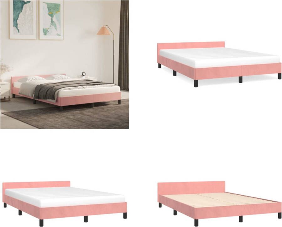 VidaXL Bedframe met hoofdeinde fluweel roze 140x200 cm Bedframe Met Hoofdeinde Bedframes Met Hoofdeindes Bed Slaapmeubel