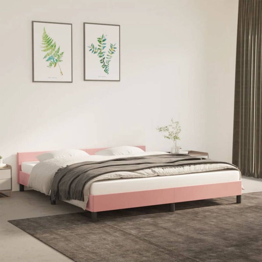 VidaXL Bedframe met hoofdeinde zonder matras 160x200 cm fluweel roze - Foto 2