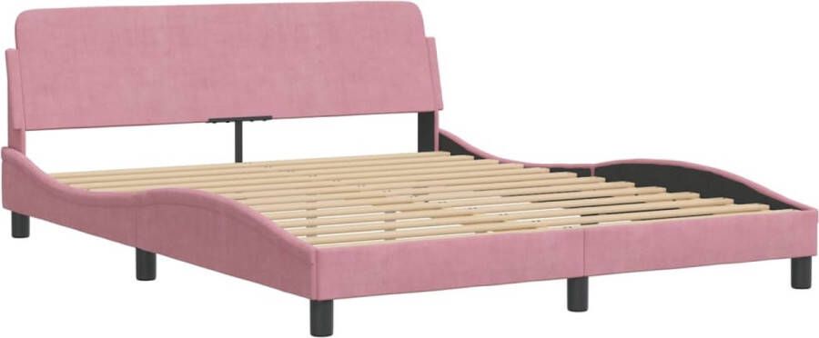VidaXL Bedframe met hoofdeinde zonder matras 160x200 cm fluweel roze - Foto 5