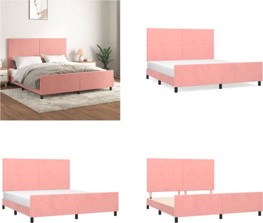 VidaXL Bedframe met hoofdeinde fluweel roze 160x200 cm Bedframe Met Hoofdeinde Bedframes Met Hoofdeindes Bed Slaapmeubel