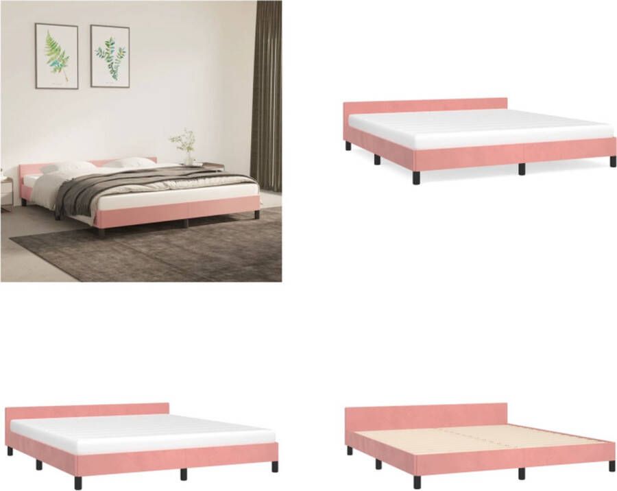 VidaXL Bedframe met hoofdeinde fluweel roze 180x200 cm Bedframe Met Hoofdeinde Bedframes Met Hoofdeindes Bed Slaapmeubel