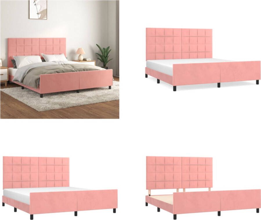 vidaXL Bedframe met hoofdeinde fluweel roze 180x200 cm Bedframe Met Hoofdeinde Bedframes Met Hoofdeindes Bed Slaapmeubel