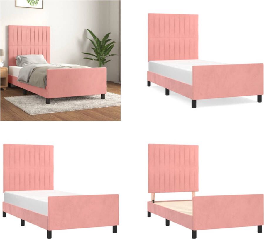 VidaXL Bedframe met hoofdeinde fluweel roze 80x200 cm Bedframe Met Hoofdeinde Bedframes Met Hoofdeindes Bed Slaapmeubel - Foto 2