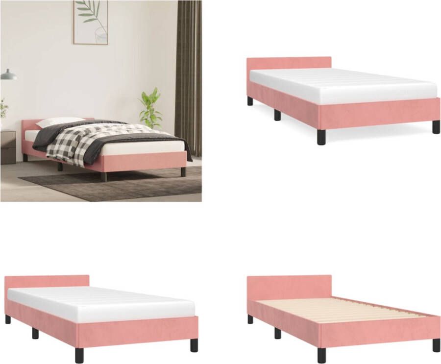 VidaXL Bedframe met hoofdeinde zonder matras 80x200 cm fluweel roze Bedframe Met Hoofdeinde Bedframes Met Hoofdeindes Bed Slaapmeubel - Foto 2