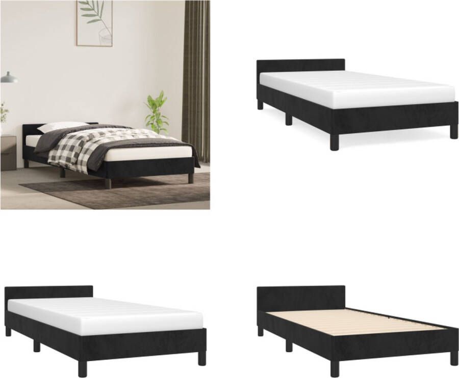 VidaXL Bedframe met hoofdeinde fluweel zwart 90x190 cm Bedframe Met Hoofdeinde Bedframes Met Hoofdeindes Bed Slaapmeubel - Foto 2