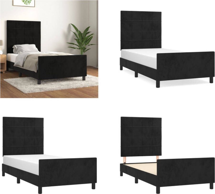 VidaXL Bedframe met hoofdeinde fluweel zwart 90x200 cm Bedframe Met Hoofdeinde Bedframes Met Hoofdeindes Bed Slaapmeubel