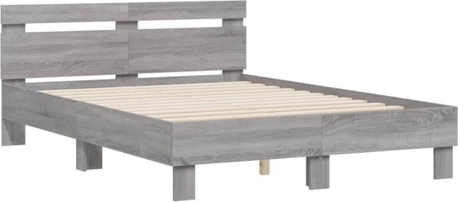 VidaXL -Bedframe-met-hoofdeinde-grijs-sonoma-eiken-135x190-cm - Foto 3