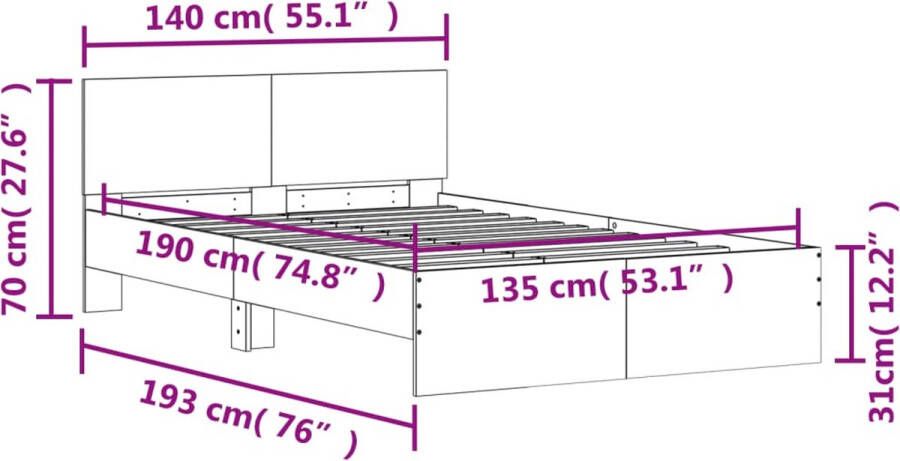 VidaXL -Bedframe-met-hoofdeinde-grijs-sonoma-eikenkleurig-135x190-cm - Foto 3
