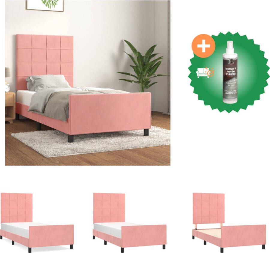 VidaXL Bedframe met Hoofdeinde Roze Fluweel Verstelbare Hoogte Ondersteunende Poten Multiplex Lattenbodem Comfortabele Ondersteuning 203x93x118 128 cm Geschikt voor 90x200 cm Matras Incl Montagehandleiding Bed Inclusief Reiniger