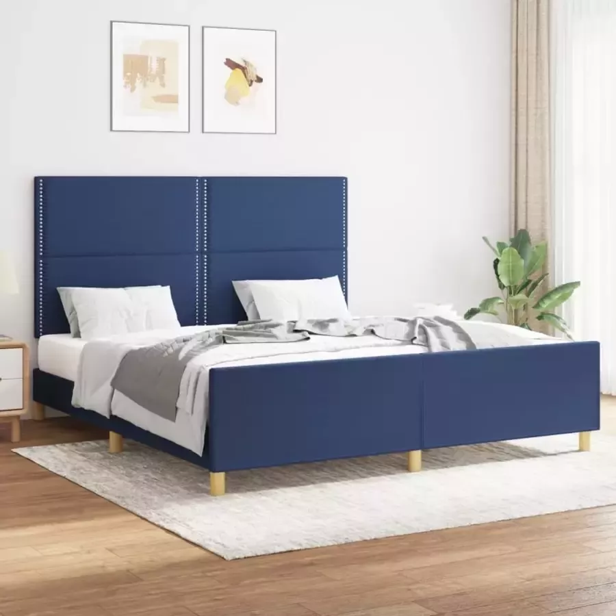 VidaXL -Bedframe-met-hoofdeinde-stof-blauw-160x200-cm