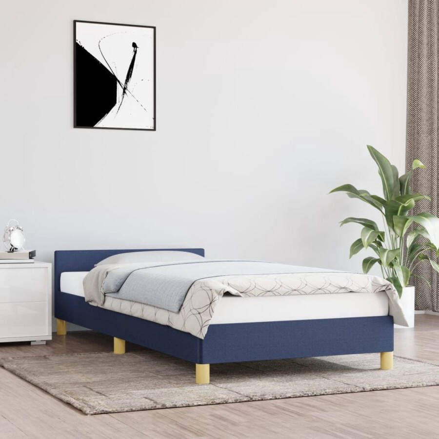 VidaXL Bedframe met hoofdeinde zonder matras 90x190 cm stof blauw - Foto 3