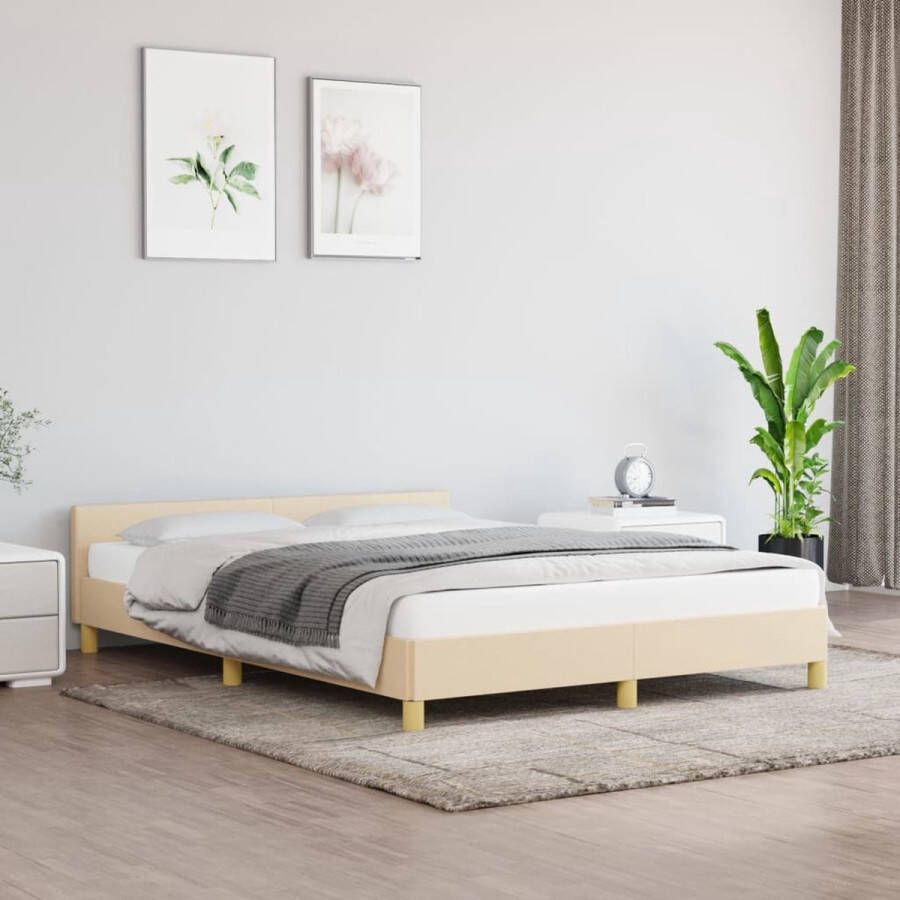 VidaXL Bedframe met hoofdeinde stof crÃ¨mekleurig 140x190 cm