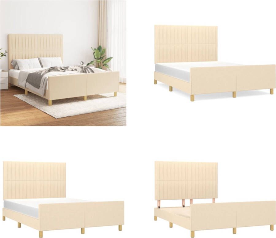 VidaXL Bedframe met hoofdeinde stof crèmekleurig 140x190 cm Bedframe Met Hoofdeinde Bedframes Met Hoofdeindes Bed Slaapmeubel