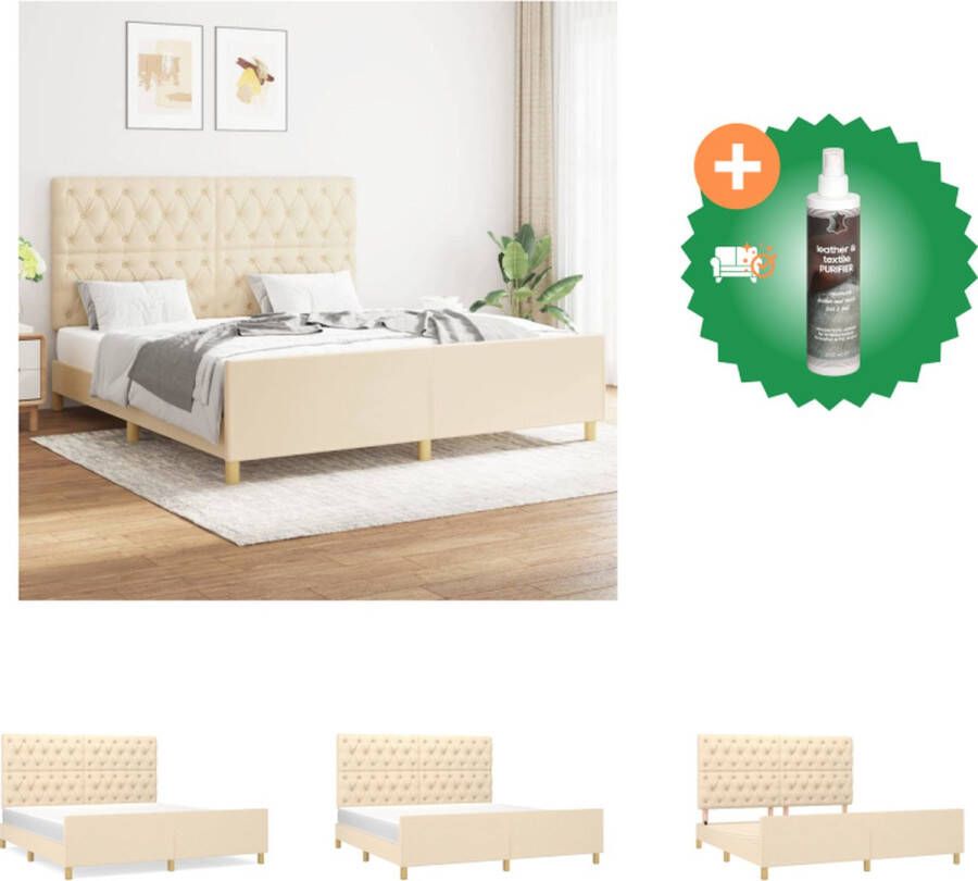 VidaXL Bedframe Duurzaam Bedframe met hoofdeinde Afmetingen- 203 x 163 x 50 cm Kleur- Crème Bed Inclusief Reiniger
