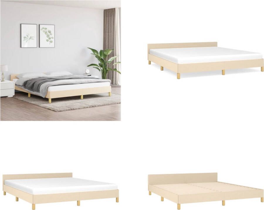 VidaXL Bedframe met hoofdeinde stof crèmekleurig 160x200 cm Bedframe Met Hoofdeinde Bedframes Met Hoofdeindes Bed Slaapmeubel