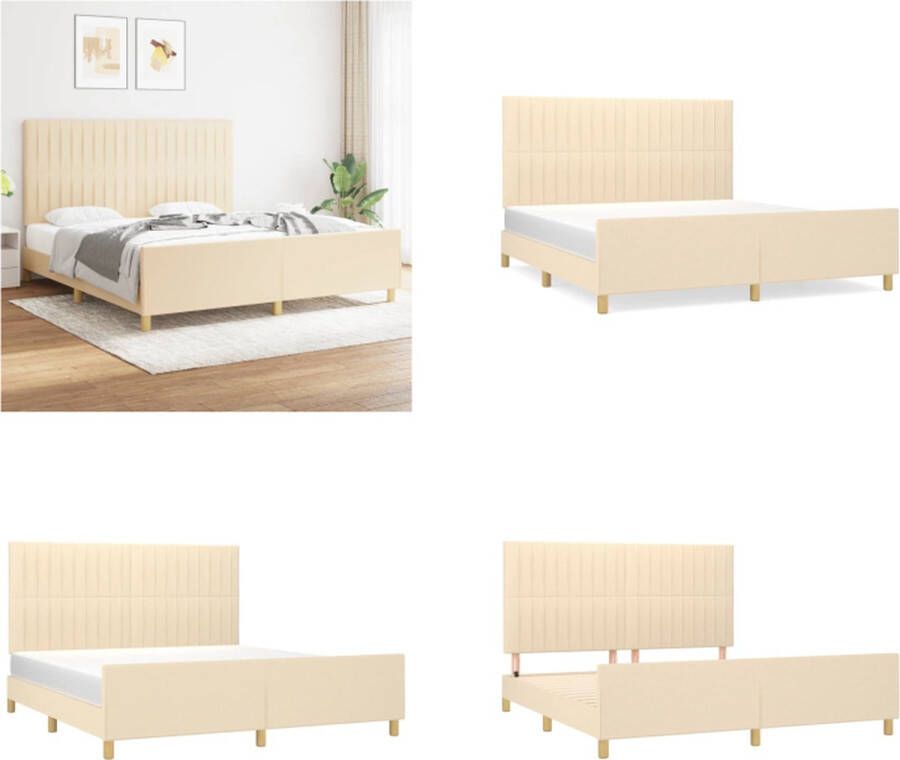 VidaXL Bedframe met hoofdeinde stof crèmekleurig 180x200 cm Bedframe Met Hoofdeinde Bedframes Met Hoofdeindes Bed Slaapmeubel