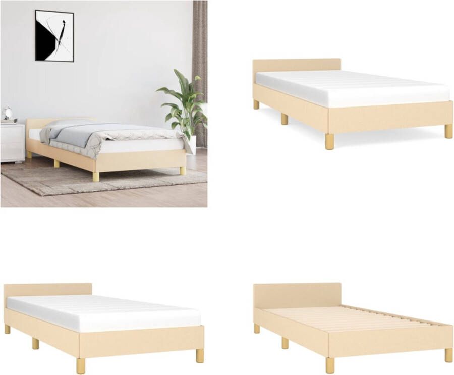 vidaXL Bedframe met hoofdeinde stof crèmekleurig 80x200 cm Bedframe Met Hoofdeinde Bedframes Met Hoofdeindes Bed Slaapmeubel