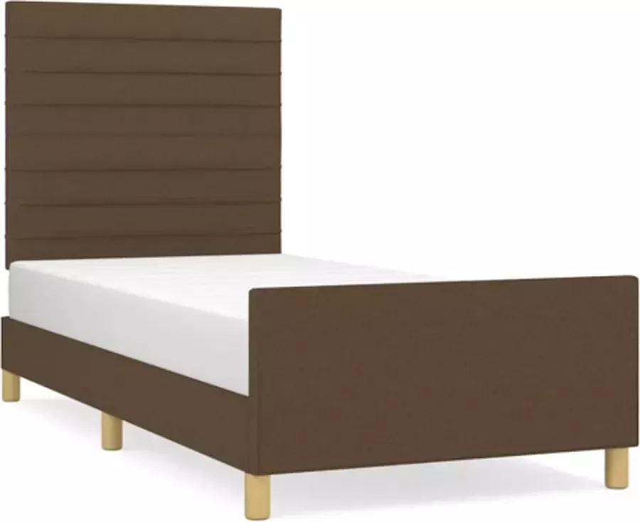 VIDAXL Bedframe met hoofdeinde stof donkerbruin 100x200 cm - Foto 2