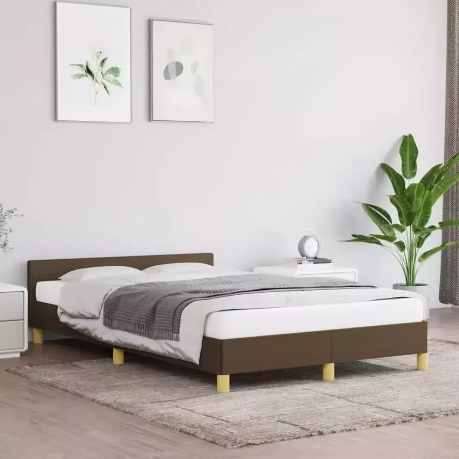 VidaXL -Bedframe-met-hoofdeinde-stof-donkerbruin-120x200-cm - Foto 2