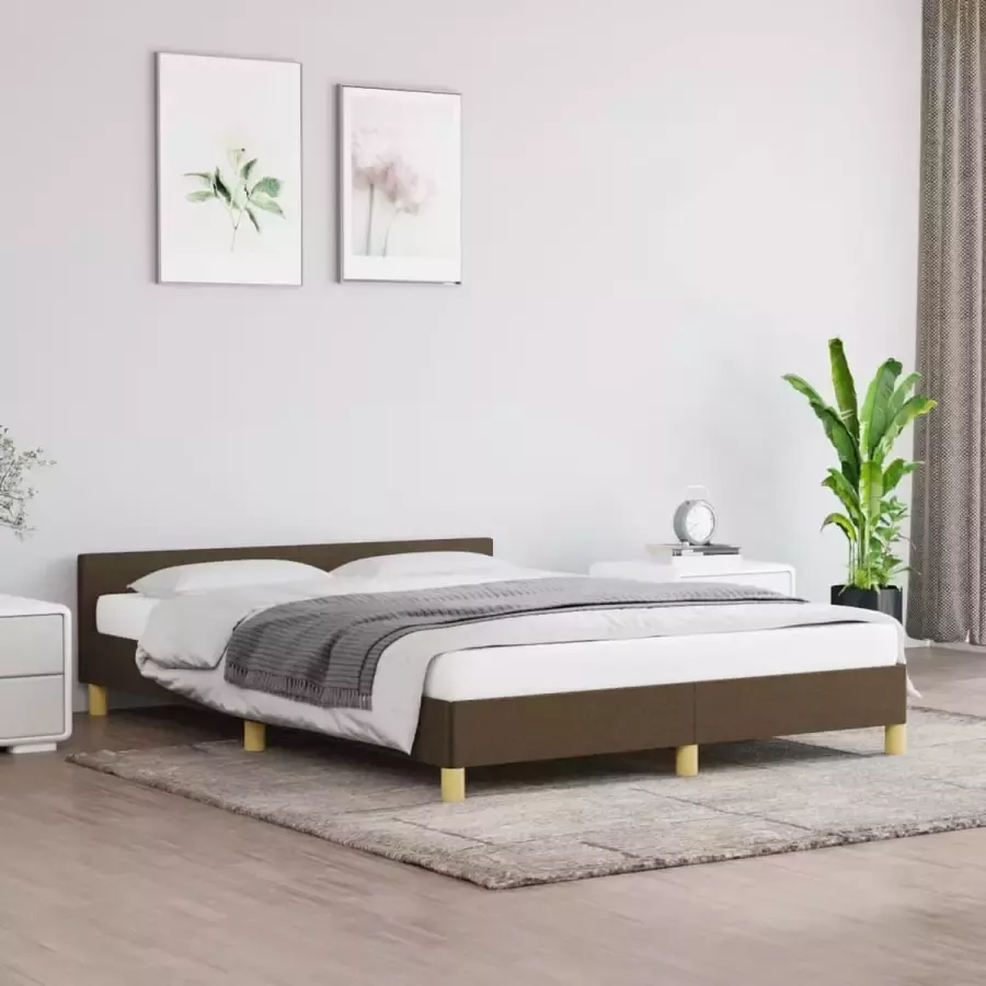 VidaXL -Bedframe-met-hoofdeinde-stof-donkerbruin-140x200-cm - Foto 3